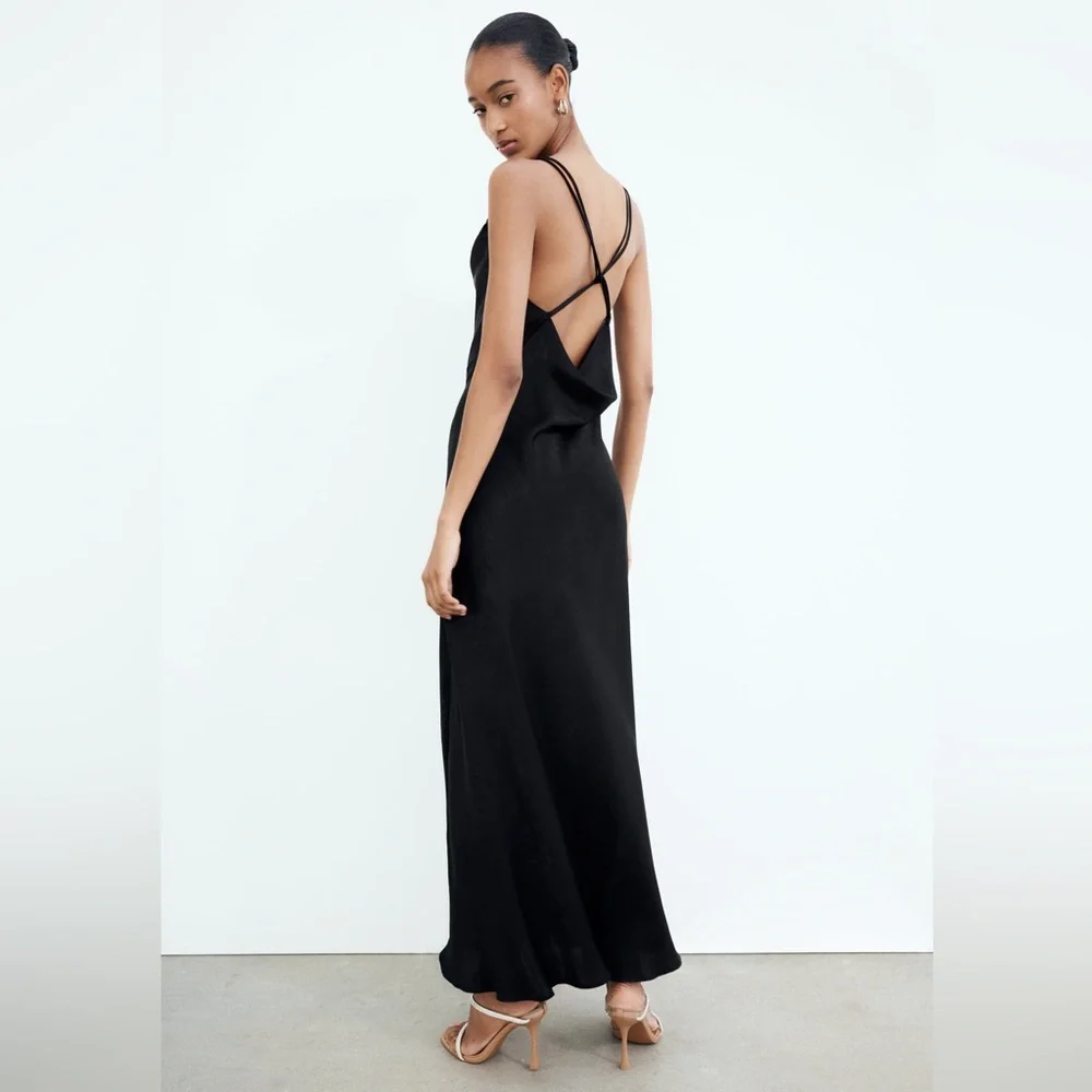 Zara Black Strappy Back Midi Dress - Picture 4 of 8